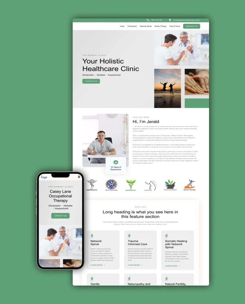 Chiropractic homepage mockup 1
