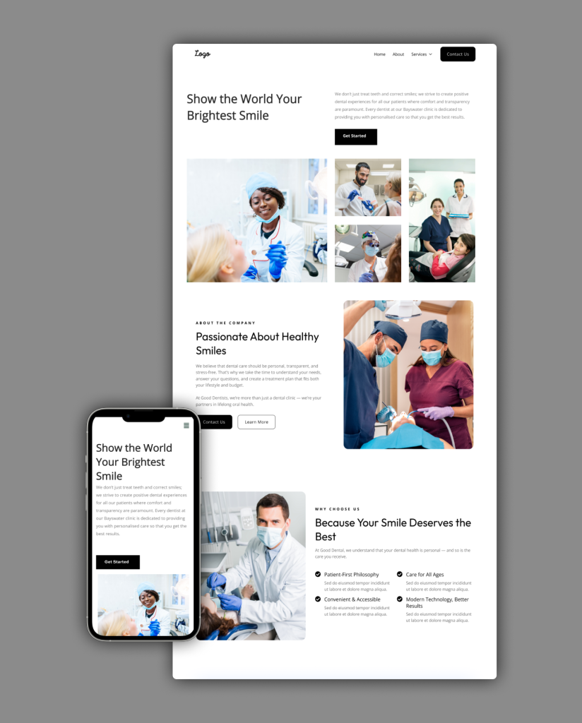 Dental homepage mockup 2