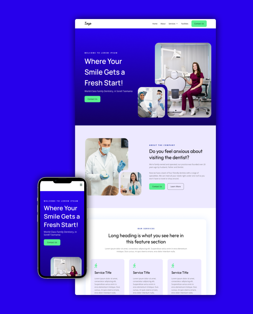 Dental homepage mockup 3