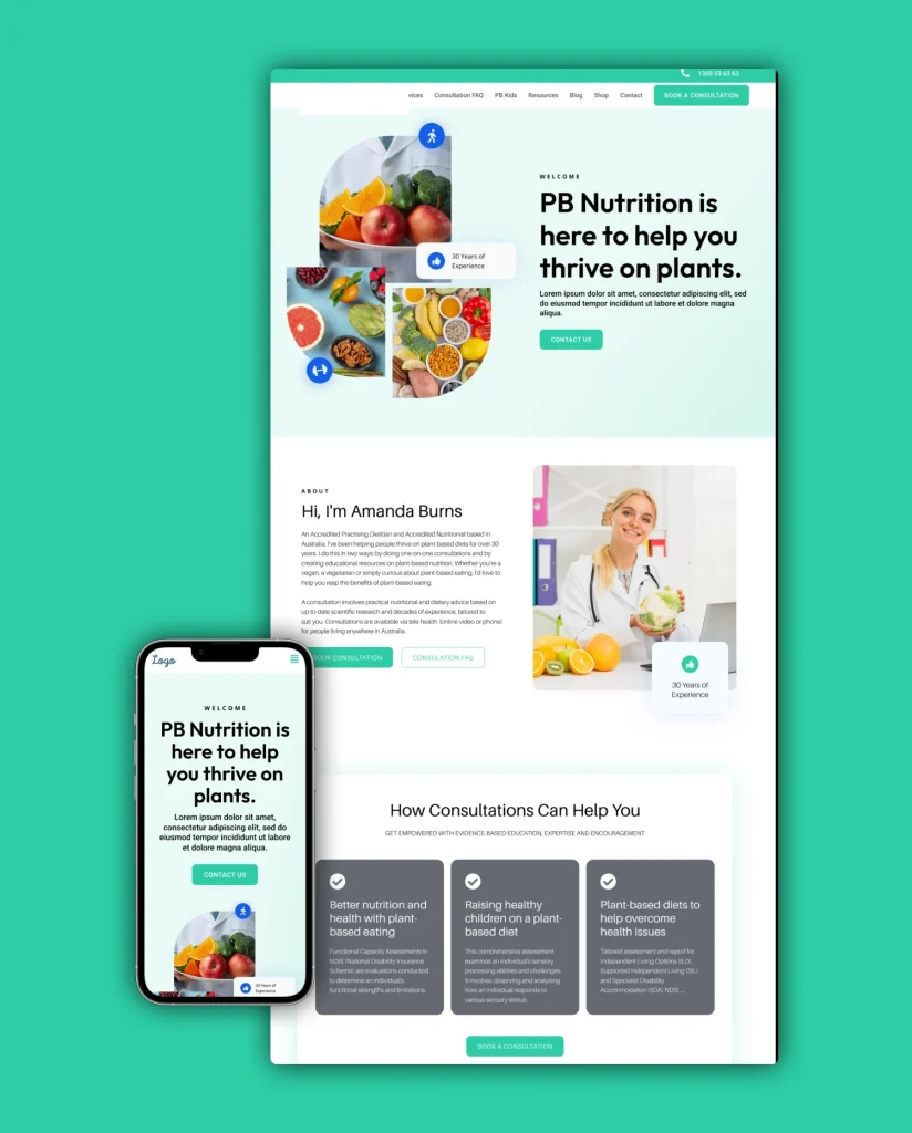 Dietitian homepage mockup 1