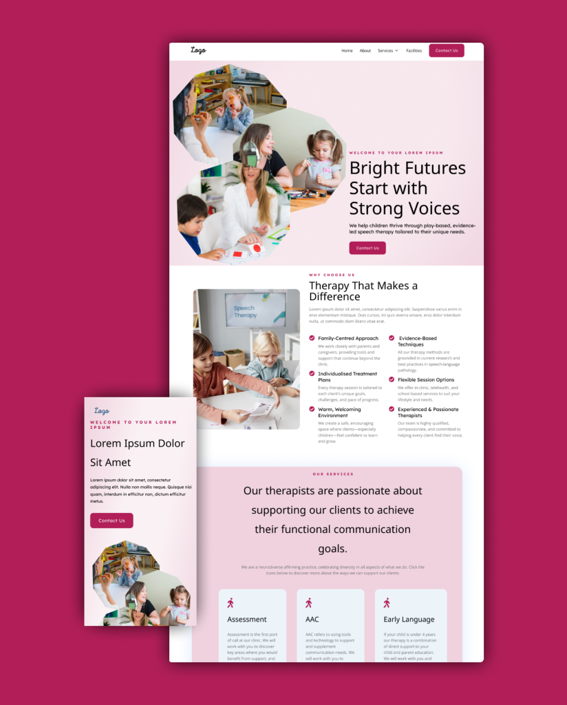 Speech pathology homepage mockup 6